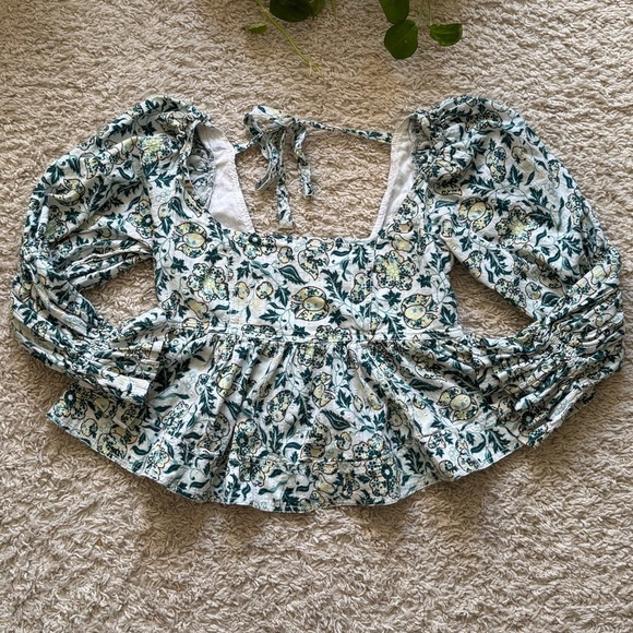 Anthropologie Pilcro Long-Sleeve Babydoll Top Green Motif Large - Picture 2 of 5